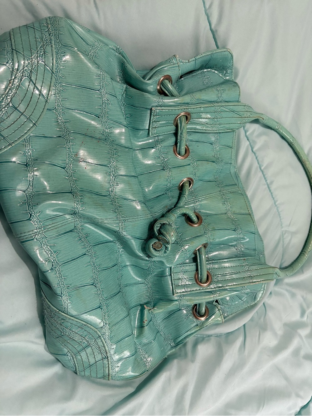 Aqua Textured Tote Bag - Stylish Everyday Handbag